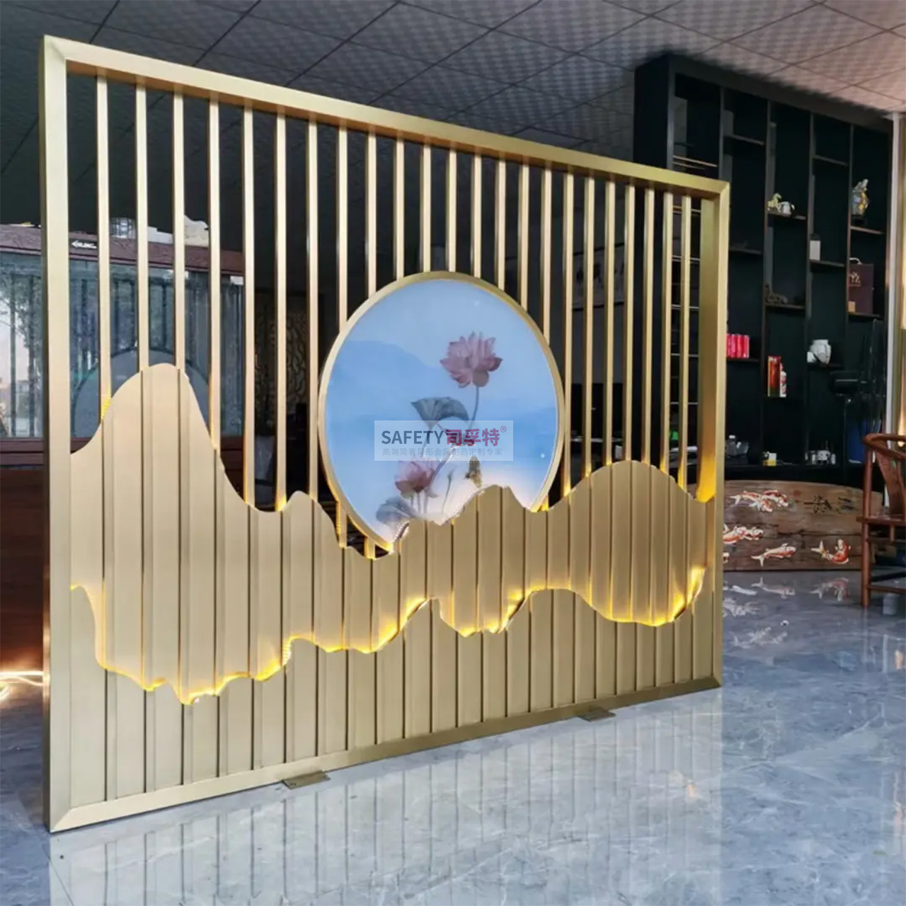 金屬山水屏風(fēng)隔斷：新中式古典風(fēng)，精致優(yōu)雅，輕奢舒適(圖4)